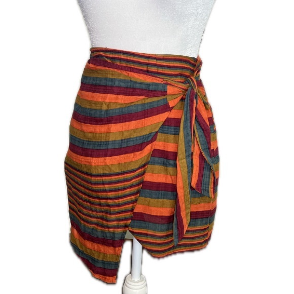 Anthropologie Her Entire Name Says Grace orange striped wrap skirt size medium - Picture 1 of 9